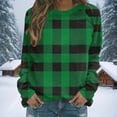thumbnail image 5 of Women's Lightweight Sweatshirts Plaid Checkered Print Crewneck Pullover Long Sleeve Loose Christmas Casual Tops (XL, Green #A), 5 of 7