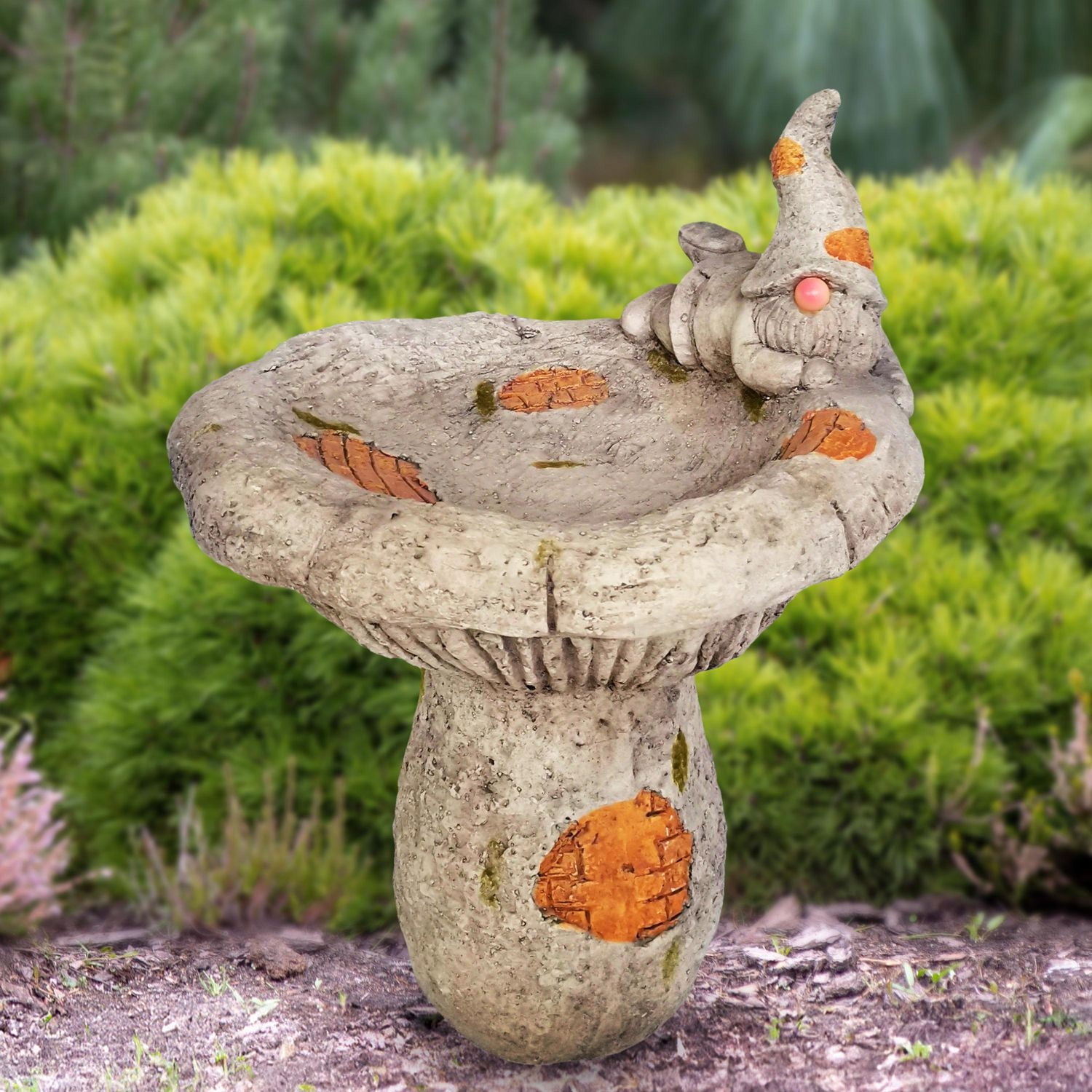 Angelo Décor 18.5-inch Broc Gnome Birdbath with Solar Light