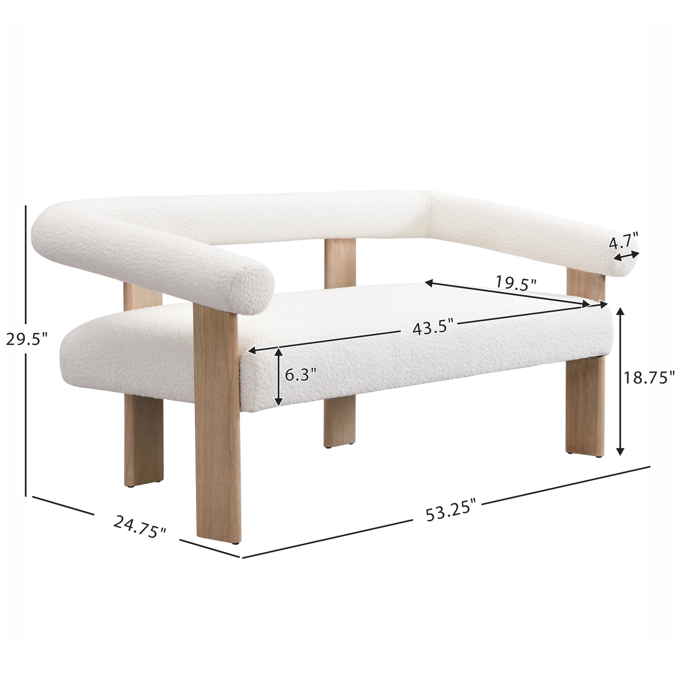 Knox Modern Boucle Upholstered Loveseat, Round Armchair with Solid Wood Base, Beige