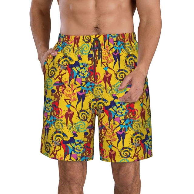 Balery Dancing African Women Traje de Baño Estilo Hawaiano para Hombre, Shorts de Secado Rápido con Bolsillos-Large