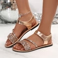 thumbnail image 6 of Willtoo Women's Sparkly Rhinestone Flat Sandals, Glitter Dressy Summer Shoes, Adjustable Hook and Loop Strap Sandals for Wedding Party Beach, 6 of 6