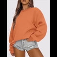 thumbnail image 4 of Sudaderas de Larga para Mujer, Cuello Redondo, Jerséis Holgados, Tops de Otoño Naranja L, 4 of 9