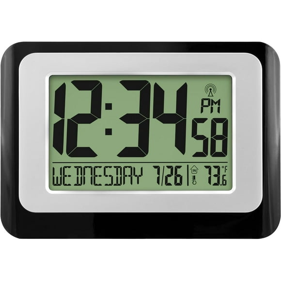 ERDS-W88631 Digital Atomic Black Wall Clock with Temperature