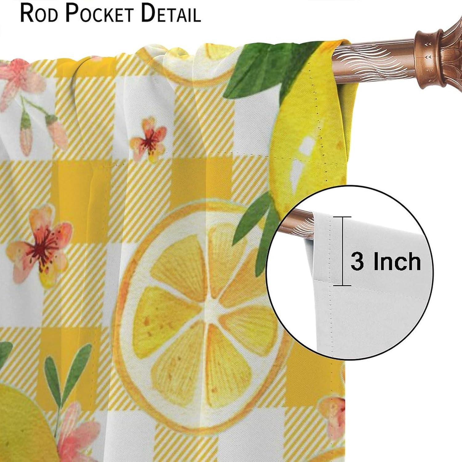 Watercolor Lemon Curtains, Summer Lemon Floral Natural Fruit Themed Yellow Lattice Print Design, Bedroom Living Room Blackout Noise Reduction Curtains, 2 Panel Set,42X54 Inch