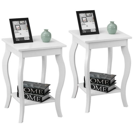 Gymax Set of 2 Accent Side Table Sofa End Table Nigh stand Coffee Table w/ Shelf (Drum End Tables Best Price)