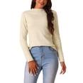 thumbnail image 1 of Suéter de manga larga de cuello redondo para mujer, otoño/invierno, ajuste delgado, color beige M, 1 of 5
