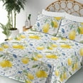 thumbnail image 3 of Ambesonne Citrus Fitted & Flat Sheet with Shams 4 Pcs Set, Lemon Garden Scene Floral, King, Mustard Peacock Green, 3 of 5