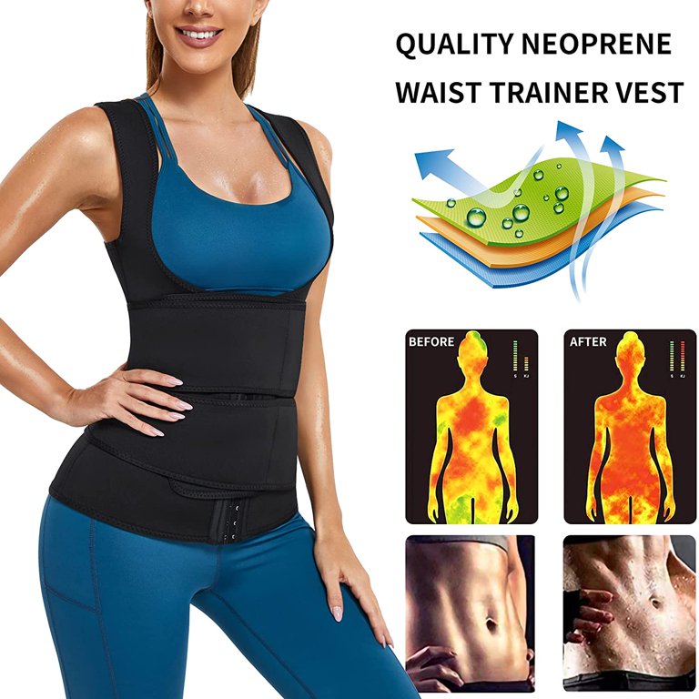 Gotoly Sweat Waist Trainer for Women Sweat Vest Neoprene Sauna Suit Workout  Body Shaper with Adjustable Belt(Black XX-Large) 