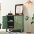 thumbnail image 2 of Ahokua 32" Vintage Green Sideboard Buffet Cabinet with Flower Carved Doors, Gold Resin Handles for Living Room, 2 of 8