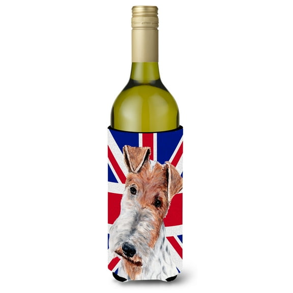 Wire Fox Terrier with English Union Jack British Flag Wine Bottle Hugger
