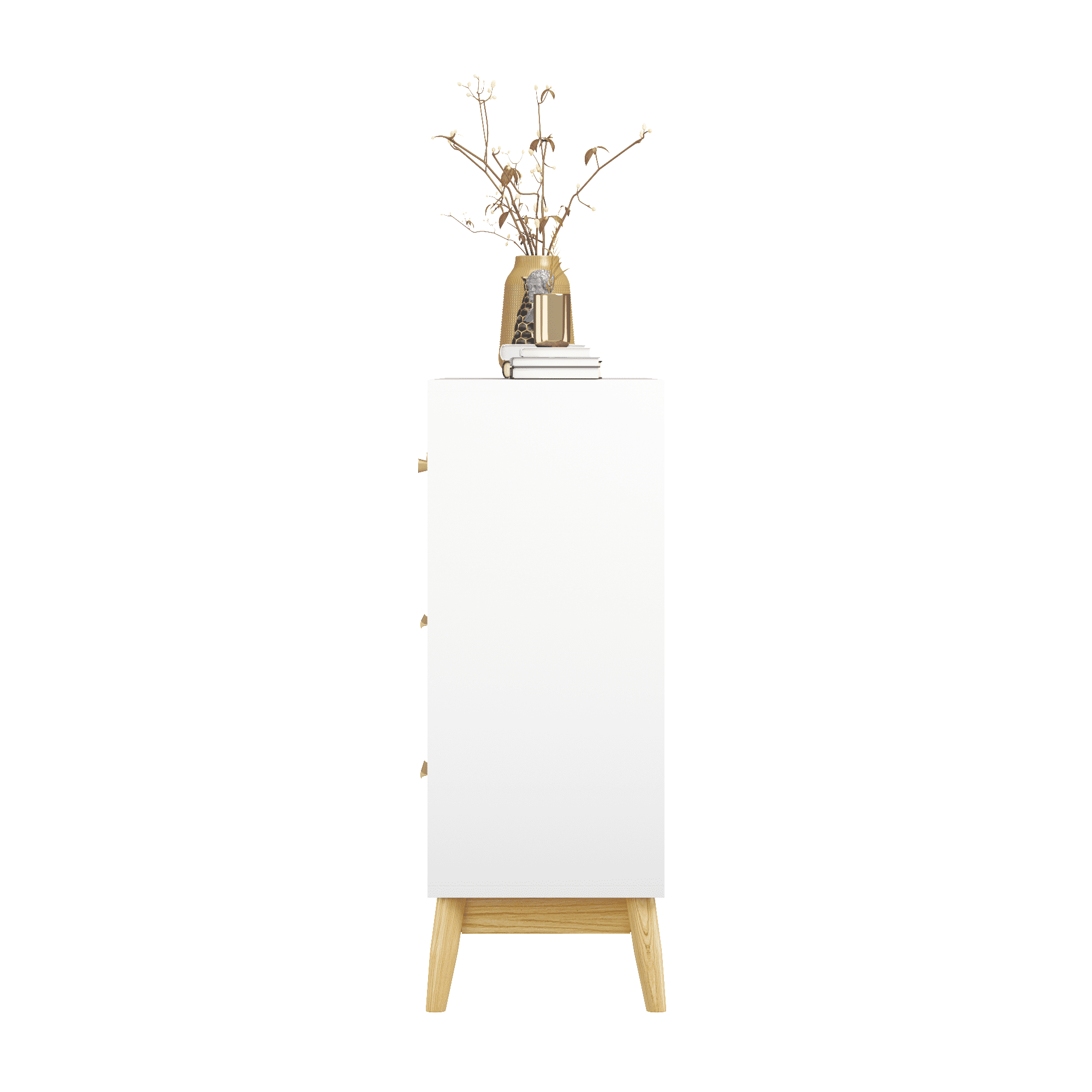 31.5-Inch Nordic Style 3-Drawer Storage Cabinet with Rose Gold Handles and Solid Wood Base, Modern Chest and Dresser for Office Kids Room, White and Natural