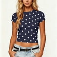 thumbnail image 3 of SAWOBUUN Women Cute Polka Dot T Shirt Short Sleeve Slim Stretch Crew Neck Trendy Summer Top, 3 of 7