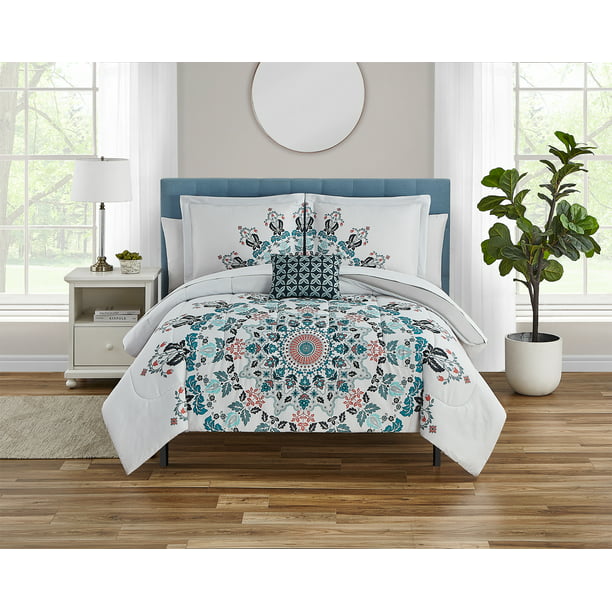 Mainstays Teal Medallion 6 Piece Bed In, Teal Bedding Twin Xl