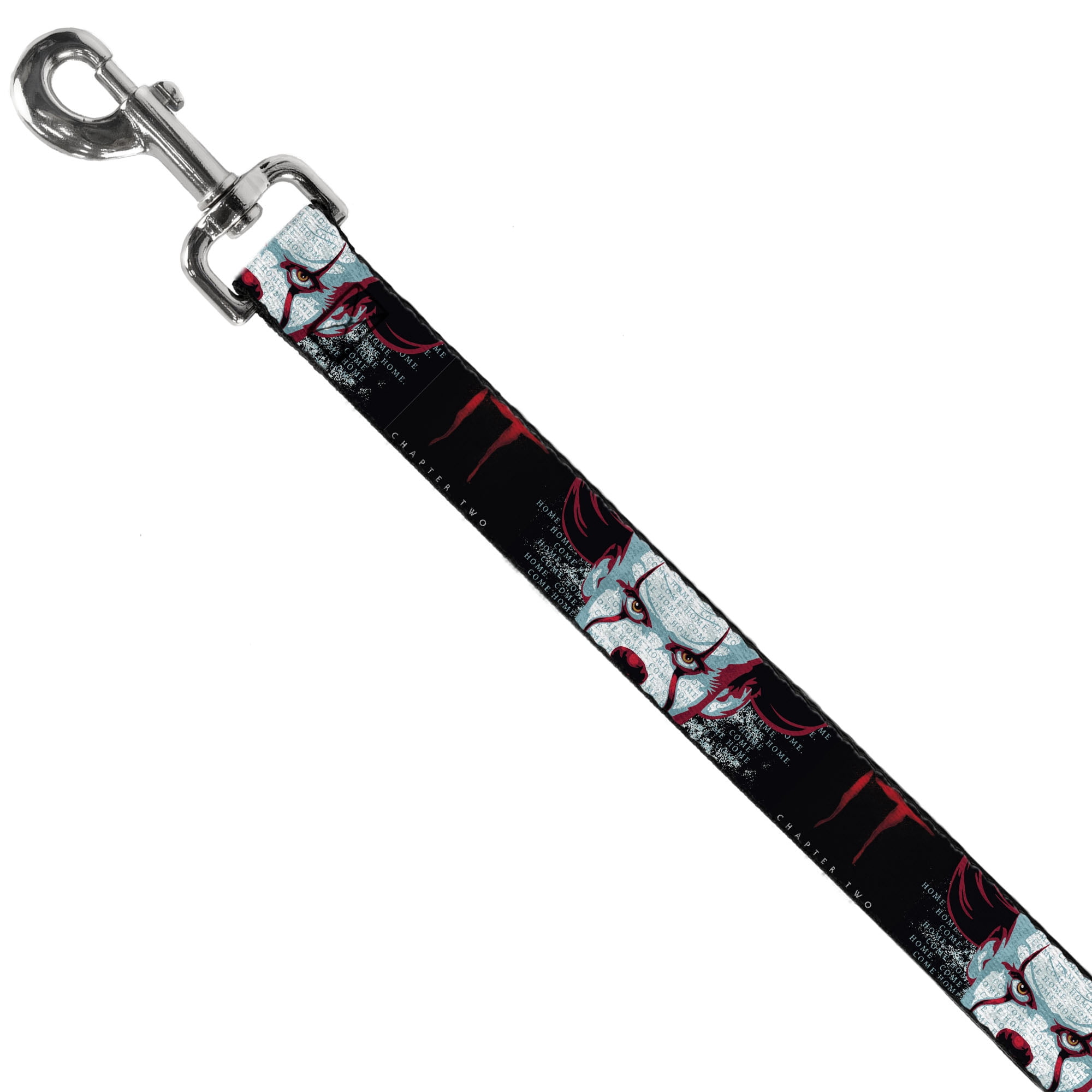 Warner Bros. Horror Movies Pet Leash, Dog Leash, It Chapter Two Pennywise Face Close Up Black Red Blues, 6 Feet Long 1.0 Inch Wide