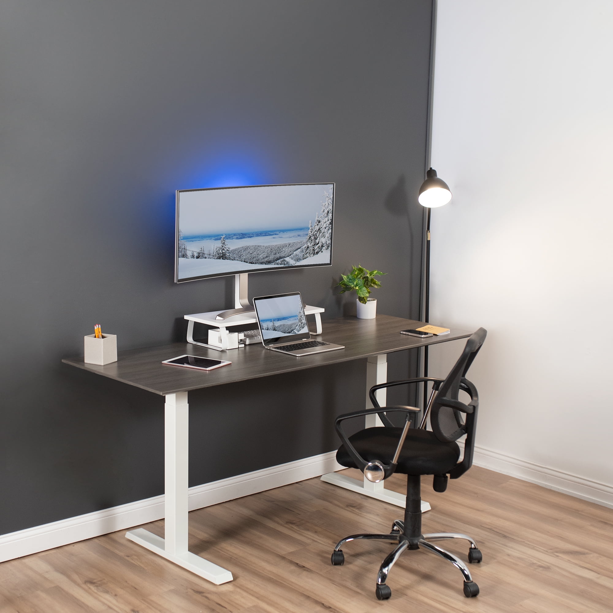 VIVO White Wood 24" Wide Desktop Stand Ergonomic TV Monitor Riser Desk Organizer