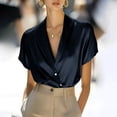 thumbnail image 2 of ZHYou Womens Luxe Satin Blouses Deep V-Neck Short Sleeve Wrinkle-Resistant Suit Shirts,Navy,L, 2 of 9