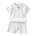 thumbnail image 2 of Mercatoo Boys 2 Piece Outfits Linen Short Sleeve Shirt Matching Shorts Set for Kids Toddler Summer Beach Vacation Clothes Sets, 2 of 9