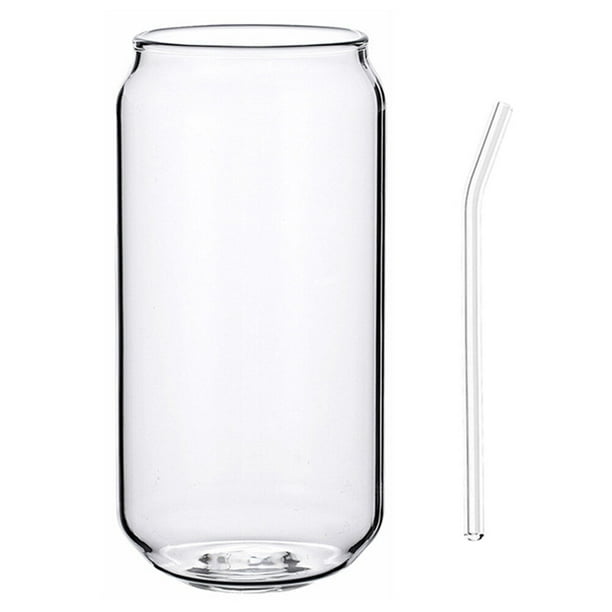 1 Juego de Vaso de Vidrio Moderno para Agua y Leche con Pajita (Transparente)