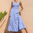 thumbnail image 2 of CFLVAEK 2024 Summer Beach Dresses for Women Sleeveless Scoop Neck Sun Dresses Tiered Smocked Maxi Dress Loose Fit Solid Color Long Dresses, 2 of 6