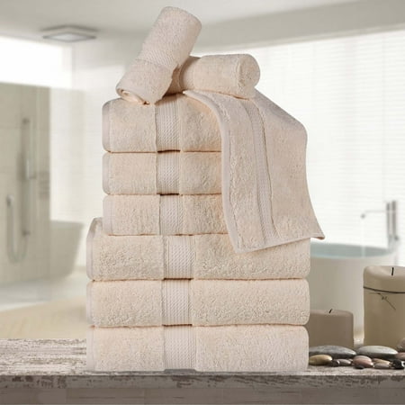 Superior 800 GSM Egyptian Cotton 9-Piece Heavyweight Towel Set, Cream