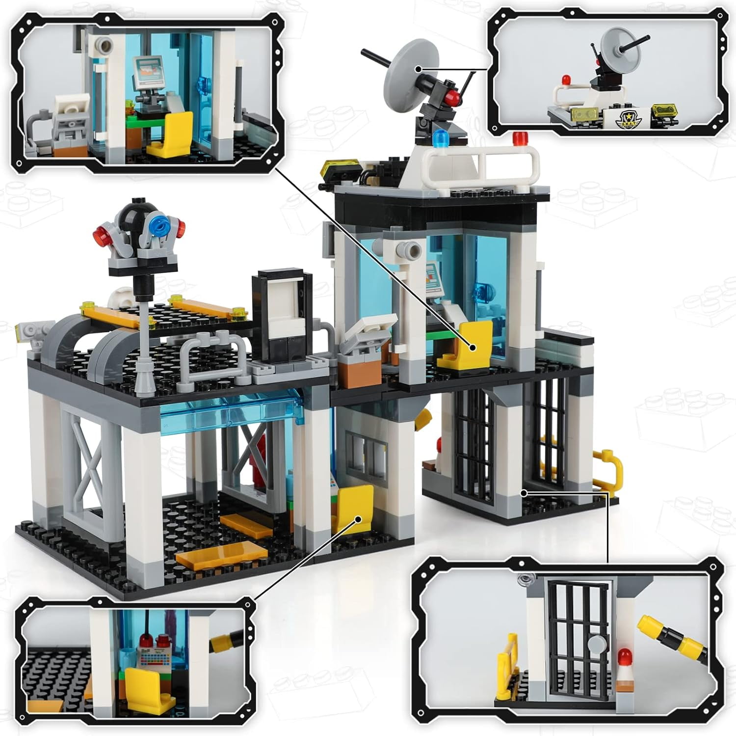 EP EXERCISE N PLAY Building Toy Set City Police Station 564 Pieces Command Center with Police Car Black