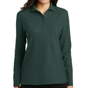 Women's High Class Moisture-Wicking Long Sleeve Polo Shirt, 3XL Dark Green