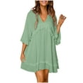 thumbnail image 2 of Qertyioot Nouvelle Robe en Satin Unie à Col en V avec Ourlet Fendu Robe Aguichant Printemps/été, 2 of 7