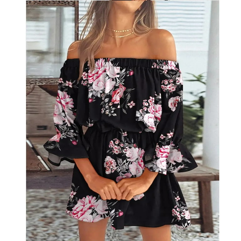 Black off the shoulder beach dress hotsell
