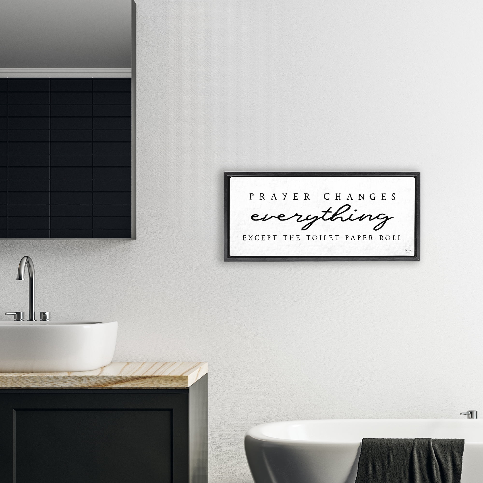 Stupell Industries Funny Prayer Changes Everything Black Framed Floater Canvas Wall Art, design by Lux + Me Designs