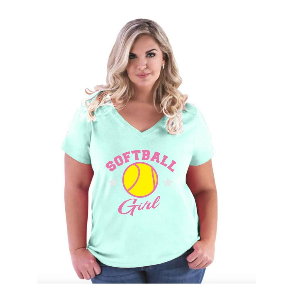 Mom's Favorite Womens and Womens Plus Size Softball Girl Curvy VNeck