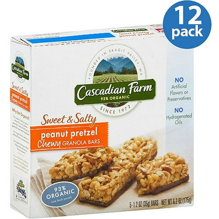 Cascadian Farm Organic Chewy Sweet & Salty Peanut Pretzel Chewy Granola Bars, 6.2 oz, (Pack of 12)