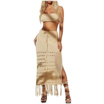 XuJwPNcy Two Piece Skirt Outfits for Women Sleeveless Tube Tops with Split Maxi Skirt Summer Trendy Vacation Set