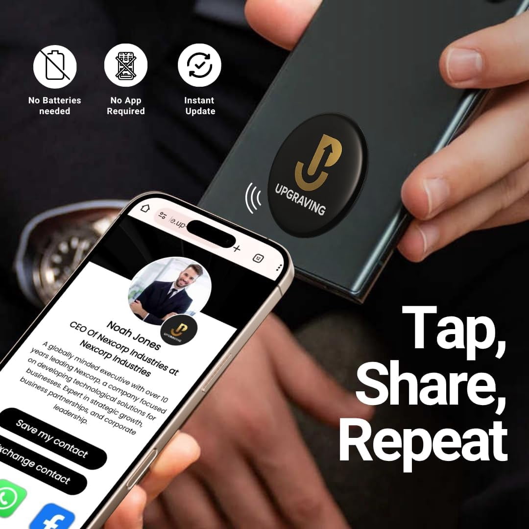 Black Smart Digital Business Card Tag – Nfc Tap-to-Share, No App Needed, Portable Adhesive