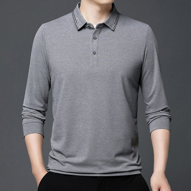 Blusa y camisa de manga larga con cuello vuelto para hombre, pijama deportivo para el hogar, camiseta de color liso, blusa deportiva de poliéster para hombre