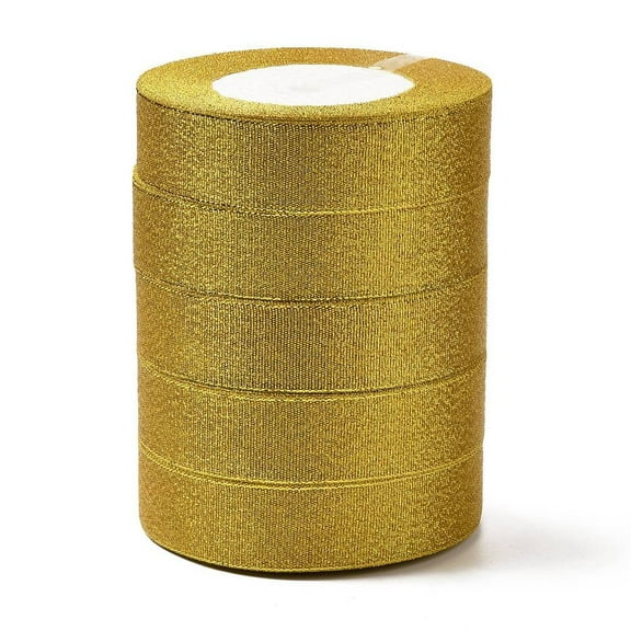 1set Glitter Metallic Ribbon Sparkle Ribbon Material for Organza Double Sided Goldenrod 1 inch(25mm) 25yards/roll(22.86m/roll) 5rolls/set