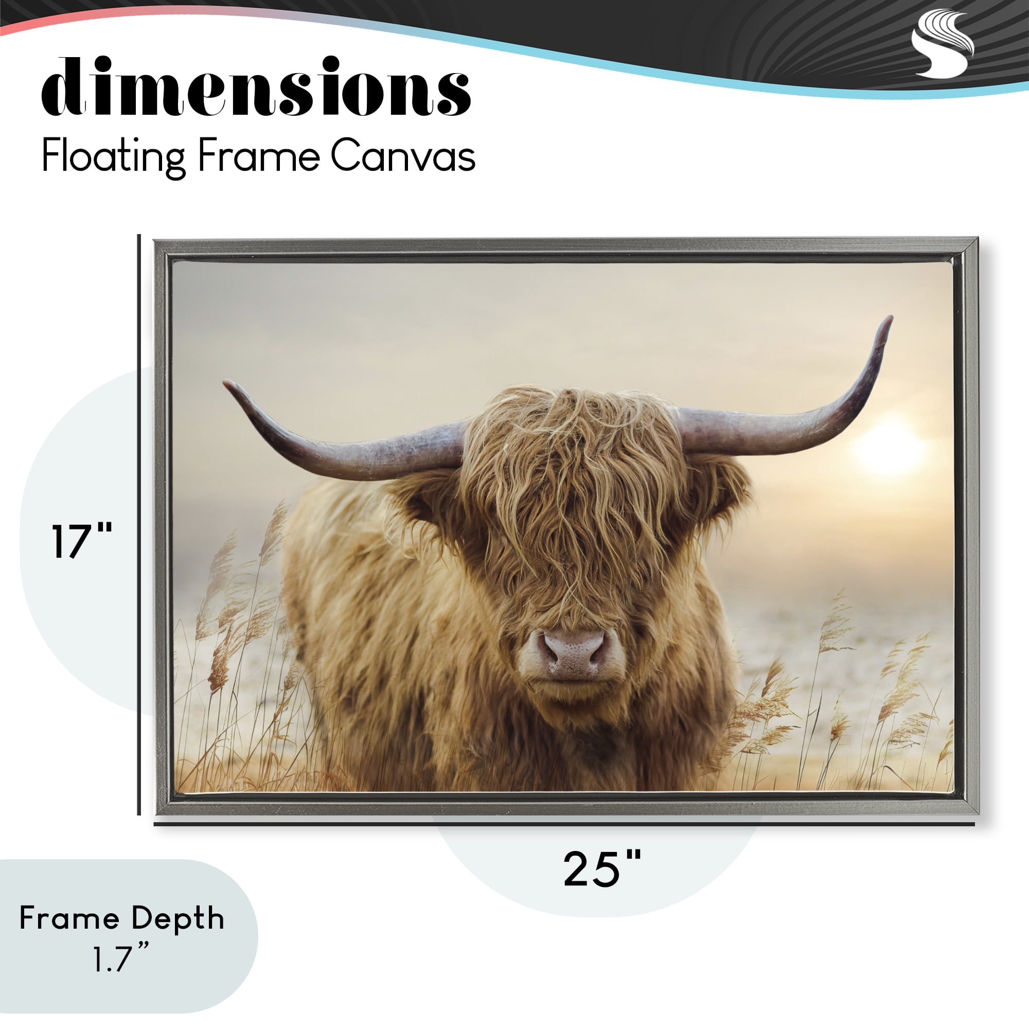 Stupell Industries Highland Cow & Warm Sunset Gray Framed Floater Canvas Wall Art, design by CAD Designs