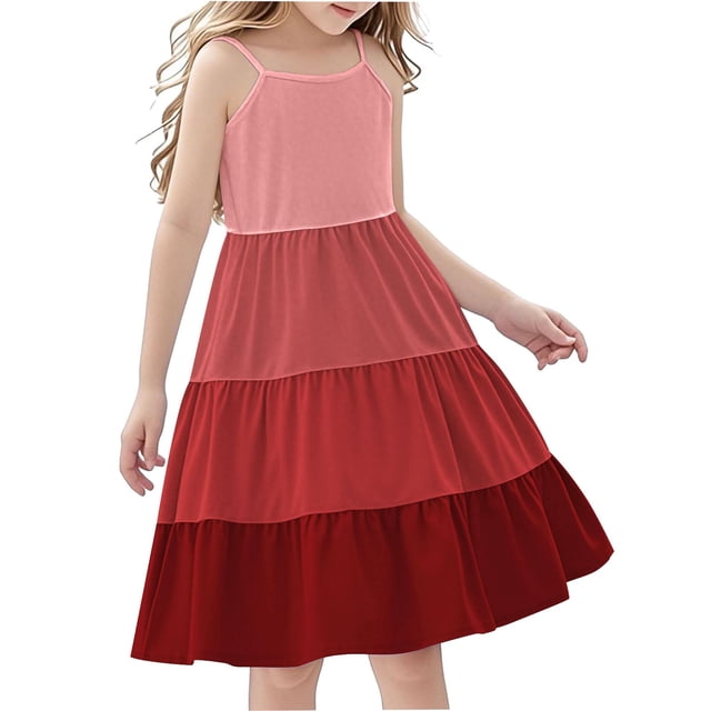 Tranfacy Robe d'Été pour Jeunes Filles, Robe Bohème pour Filles, Mode Filles Col Rond Sans Manches Patchwork Robe Confortable d'Été Décontractée