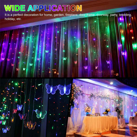 Butterfly 96 LED Fairy String Curtain Lights Christmas Party Wedding Decor Lamp