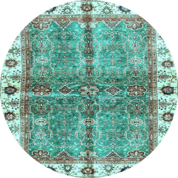 Ahgly Company Indoor Round Oriental Light Blue Traditional Area Rugs, 6' Round
