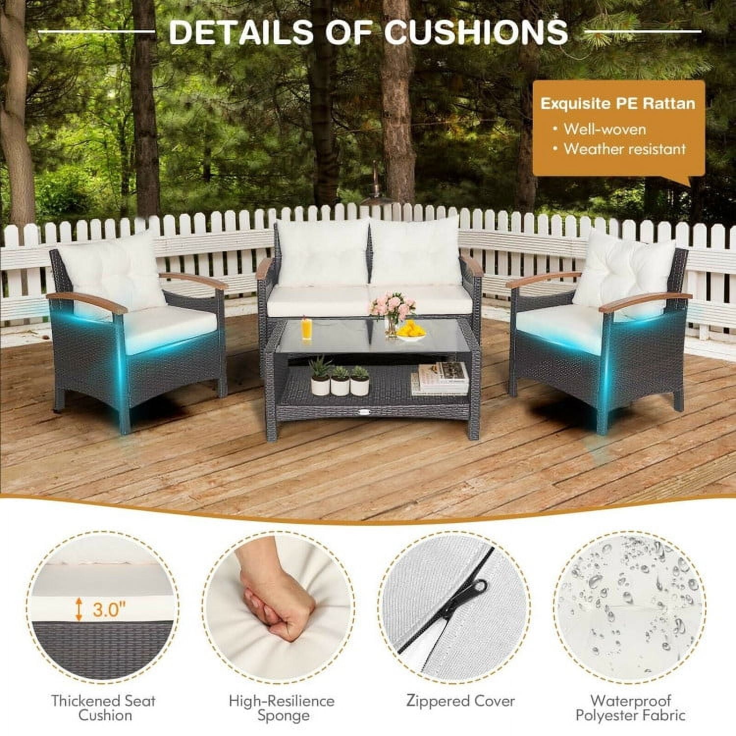 Aimee Lii 3 Pieces Patio Wicker Furniture Set with Storage Table and Protective Cover, Outdoor Patio Furniture, White Aimee Lii 3 Pieces Patio Wicker Furniture Set with Storage Table and Protective Cover, Outdoor Patio Furniture, White