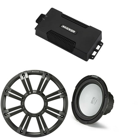 Kicker 48PXA6001 Weatherproof Powersport Mono Amp & 10" 2 Ohm Marine Subwoofer ( Charcoal Grill )
