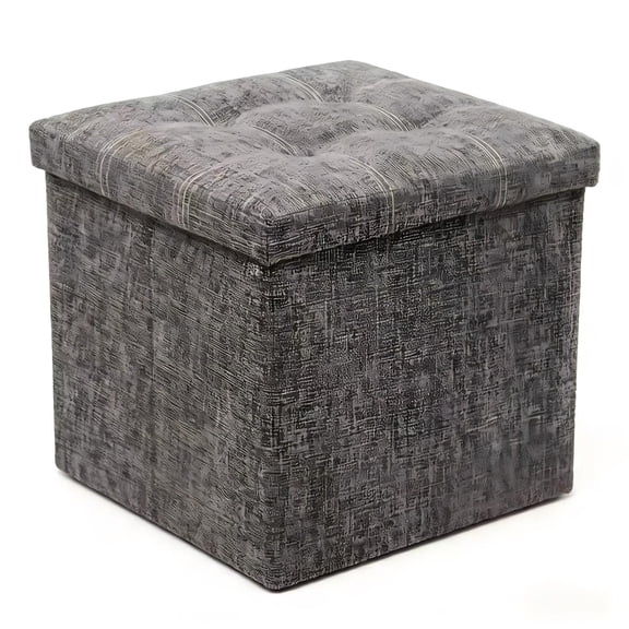 JIAING Storage Ottoman Footrest Stool Small Ottoman with Storage Foldable Ottomans Foot Rest Footstool Bench for Living Room 15x15x15inches Grey
