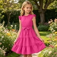 thumbnail image 4 of WOYY Girls Ruffles Sleeveless Tiered Dress Casual Party A-Line Midi Sundress, Sizes 5-14, 4 of 5