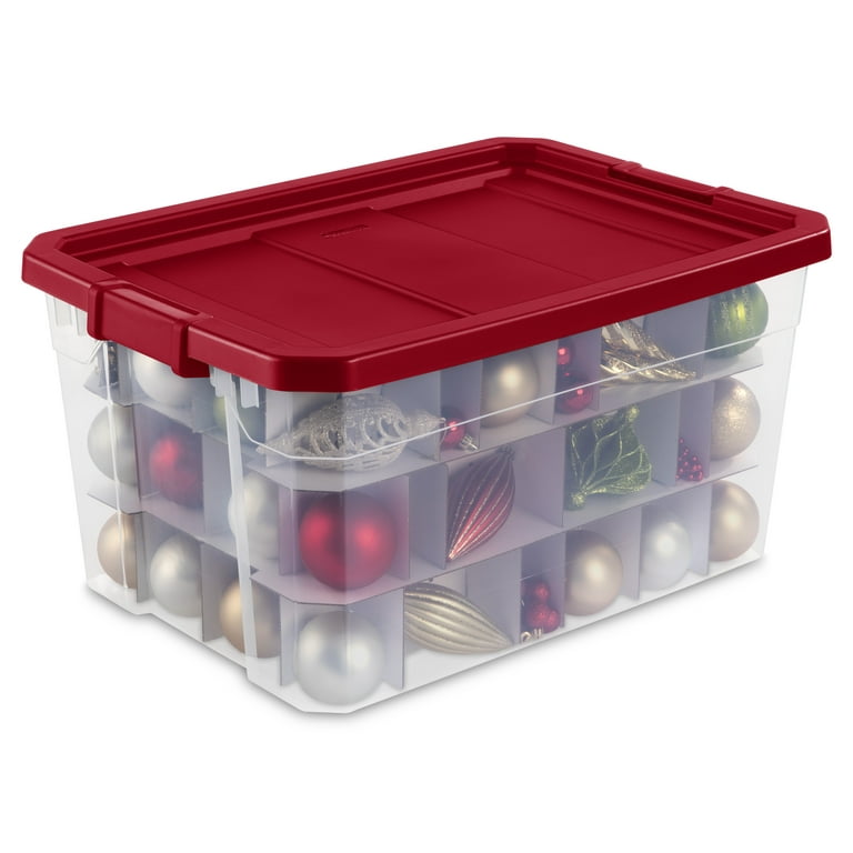Sterilite 48 qt Clear/Red Ornament Storage Box w/Hinged Lid 13.13