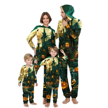 

WREESH Halloween Family Matching Pajamas for Toddler Baby Fashion Cute Print Long Sleeved Romper Family Parent-Child Wear Onesie Long Sleeve Rompers Zipper Hooded Jumpsuits Sleepwear Multicolor