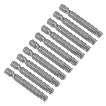 

10pcs 50mm Long 1/4 Hex Shank T40 Magnetic Torx Head Screwdriver Bits S2 High Alloy Steel