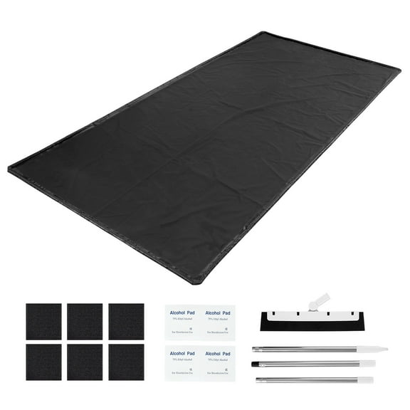 KFFKFF Garage Containment Mat, 7 ft 9 in x 16 ft, Non-Slip PVC Floor Cover with Cleaning Squeegee, Durable Waterproof Protection for Cars Against Snow, Rain, and Mud, Black