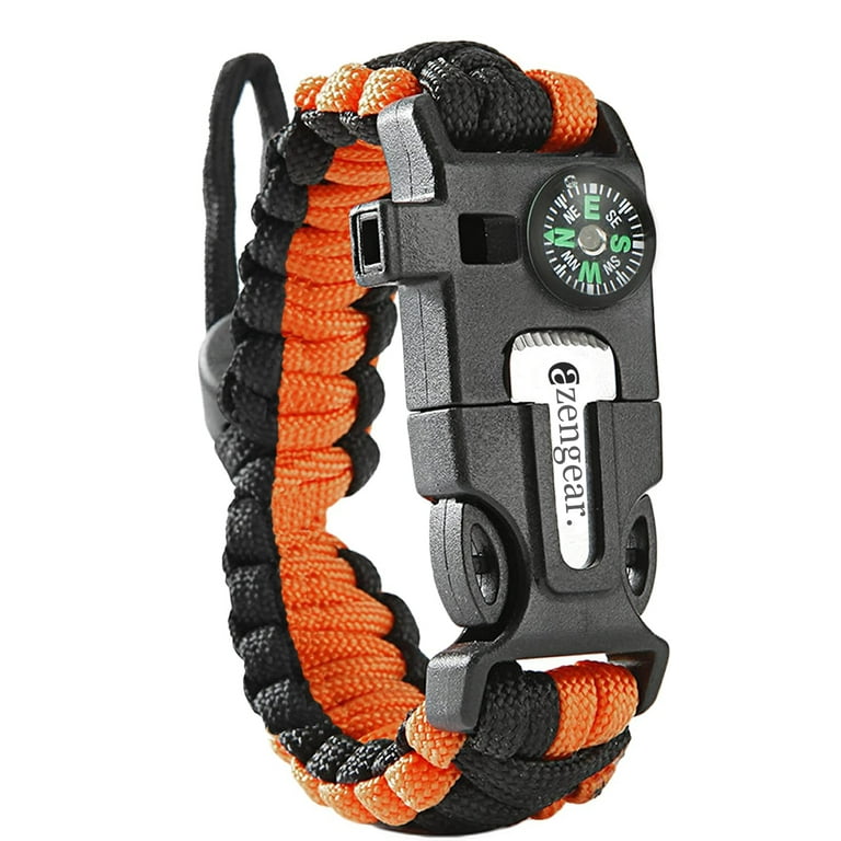 Paracord Survival Bracelet - Flint Fire Starter - Whistle - Compass - Mini  Saw - Strong Rescue Rope - Adjustable Band Size - Camping - Bushcraft 