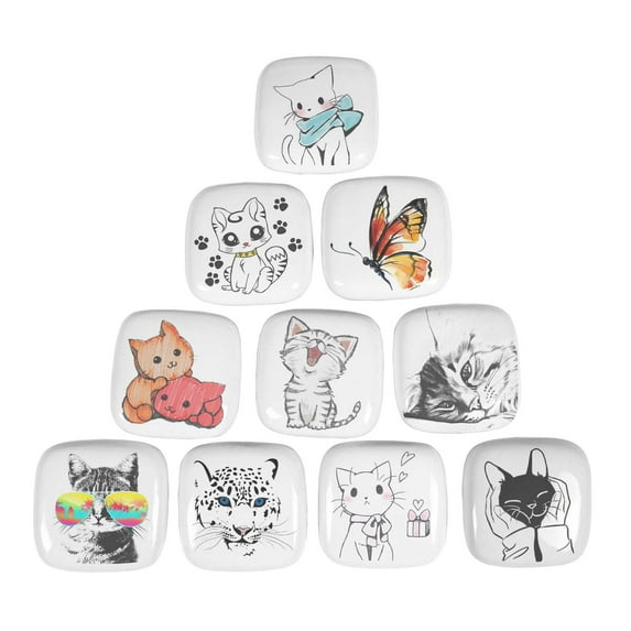 IBA Indianbeautifulart White Sketch Clip Art Square Ceramic Door Knobs For Dresser Printed Cabinet Drawers Pull