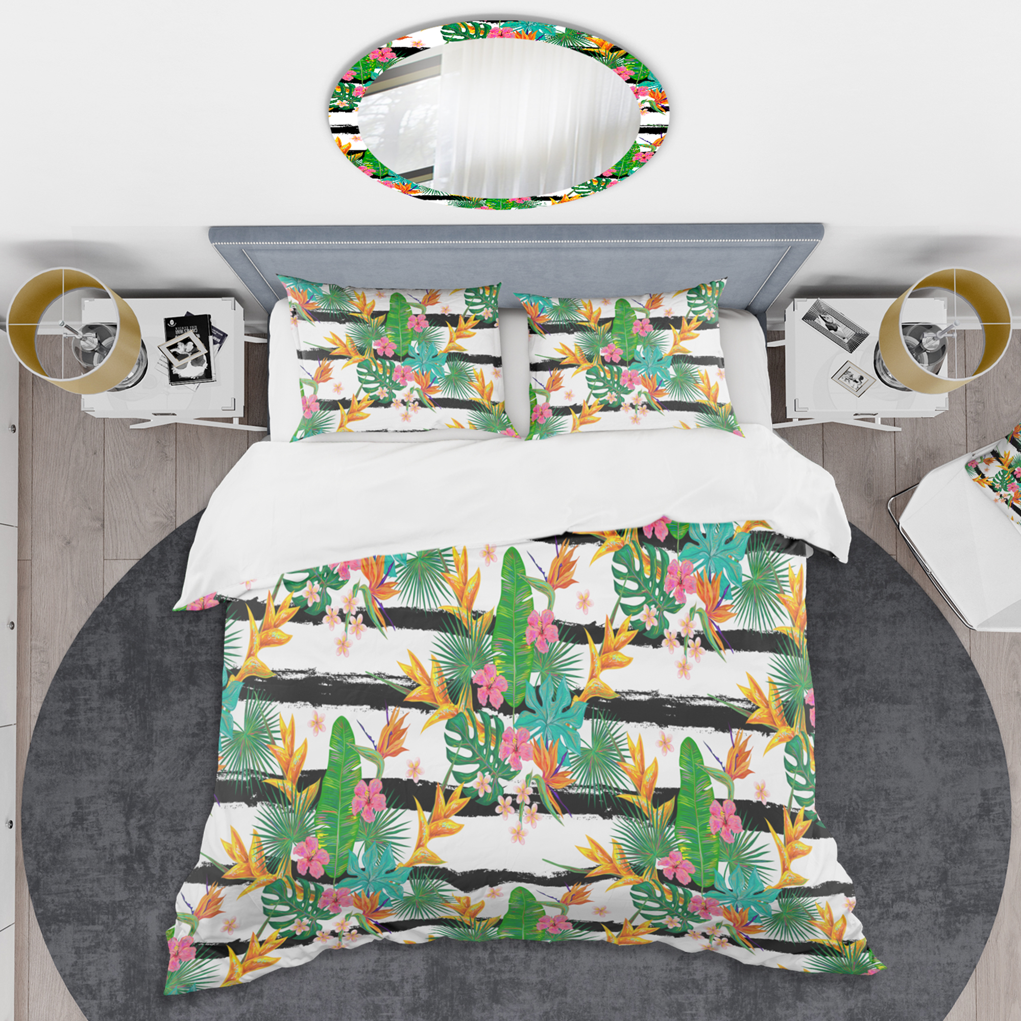 Designart 'Retro Tropical Leaves II' Mid-Century Modern Duvet Cover Set